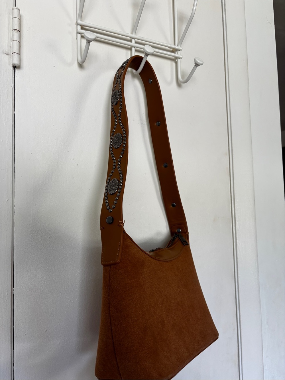 Rachel Zoe Cognac Suede Shoulder Bag with Embellished Leather Strap